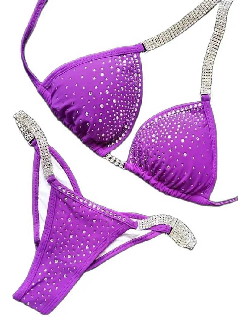 NPC IFBB Competition Bikini Womens Rhinestone Connector Scrunch Bikini W250419