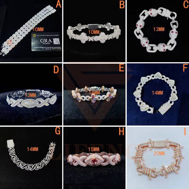 10mm 12mm 925 Sterling Silver Two Rows Moissanite Iced Flap Buckle Cuban Link Chain Bracelet for Men Hip Hop Jewelry