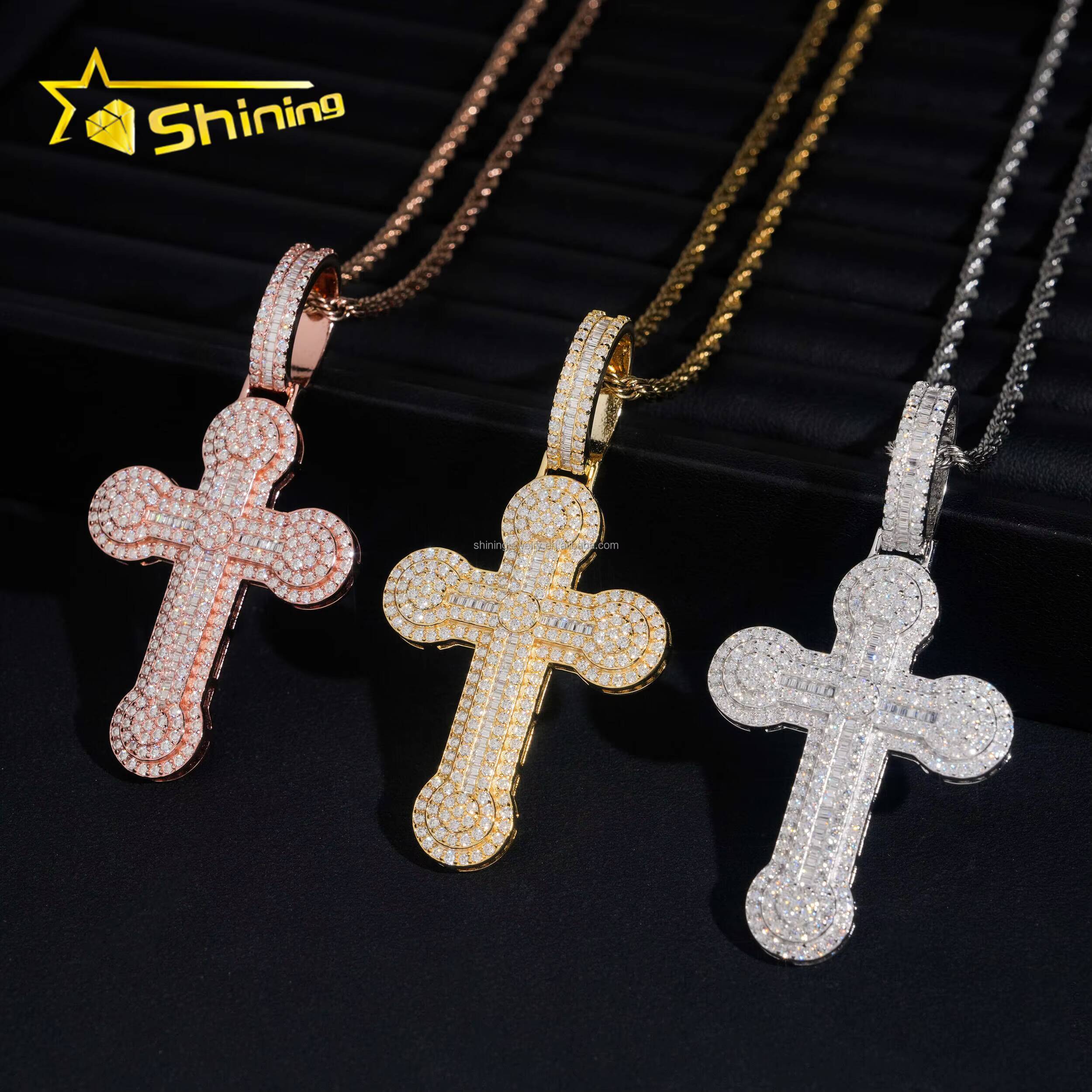 Bulk Stock Pass Diamond Tester Hip Hop Fashion Man Stylish Rapper Jewelry VVS1 Moissanite Diamond S925 Silver Cross Pendant