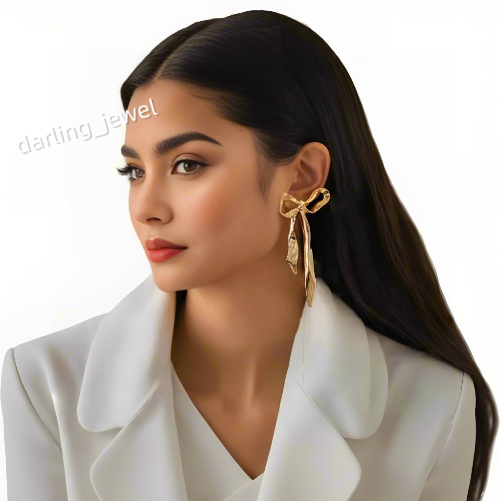 Cute Glossy Metal Large Bow Knot Stud Earrings Jewel for Women Trendy Ladies Fine Accessories on Ear Fashion Jewelry Female Gift