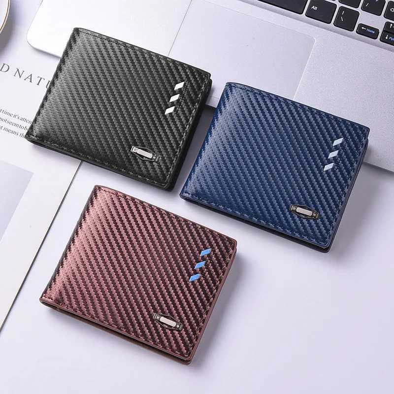 Mens Multi functional Wallet Carbon Fiber Pattern Triple Fold Wallet Mens Card BagT251119