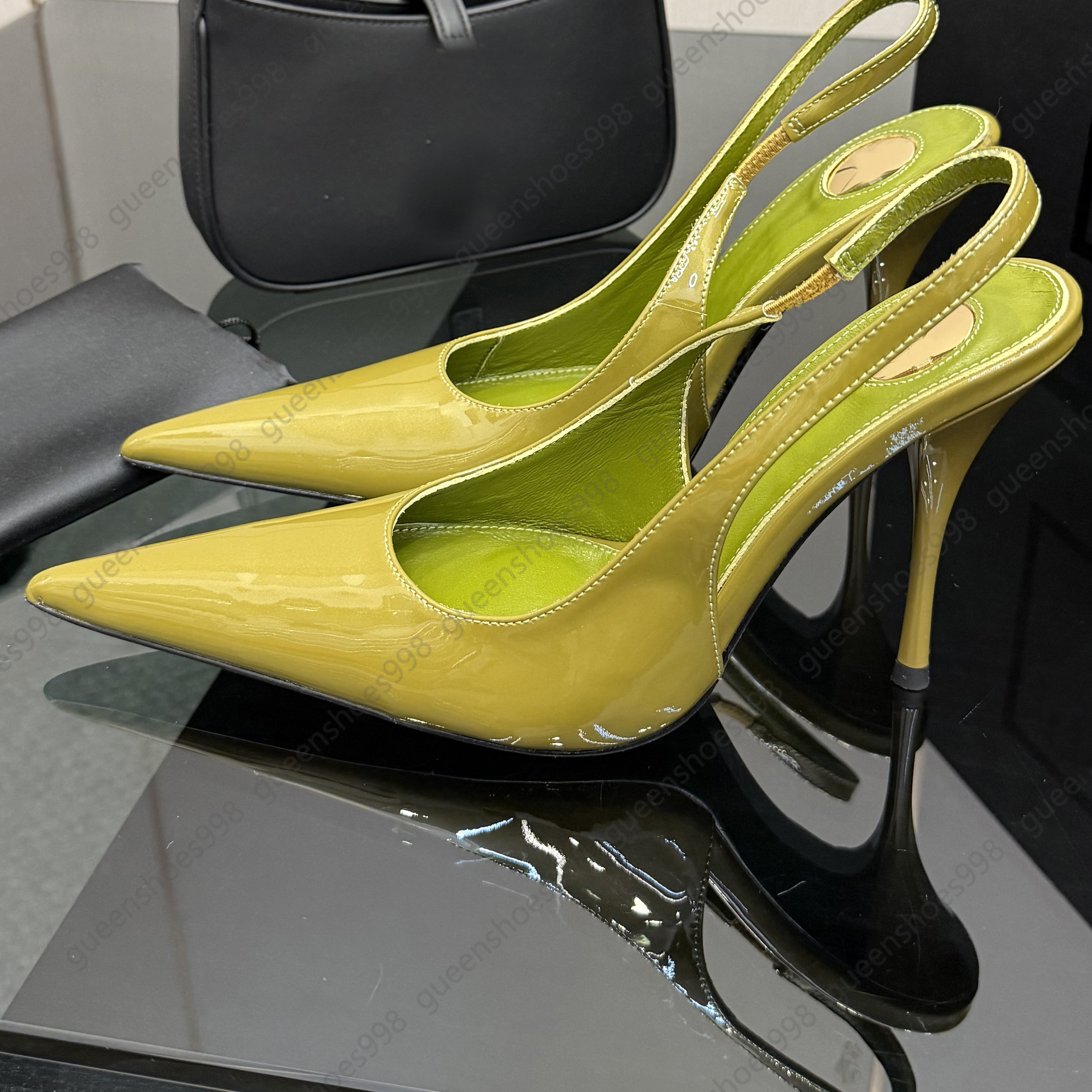 TOP Quality Slingbacks Lace Womens High Heels Luxury Designer Shoes Fashion Ankle Strap Pointed Toe Party Wedding Shoes Classic Leather 10.5CM Stiletto Heel Sandals