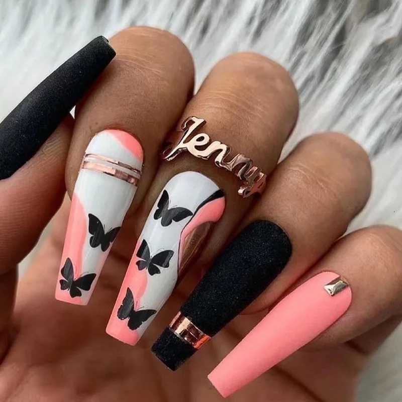 24 fake nails fashionable wearable nails ladies press nails including 1 nail glue and 1 nail fileT251118T251119