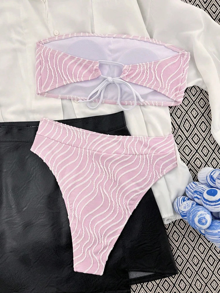 Sexy strapless backless bikini 2piece set womens split swimsuit high waisted beach style bikini 2025 summer swimsuit bikini set 250414Z