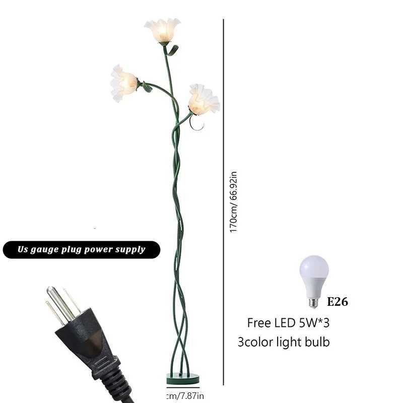 Flower Head Home Decoration Floor Lamp Elegant 3 Heads Lily Floor Lamp Tall 67 Inch Foot Switch for Living Room Bedroom Decor M251119