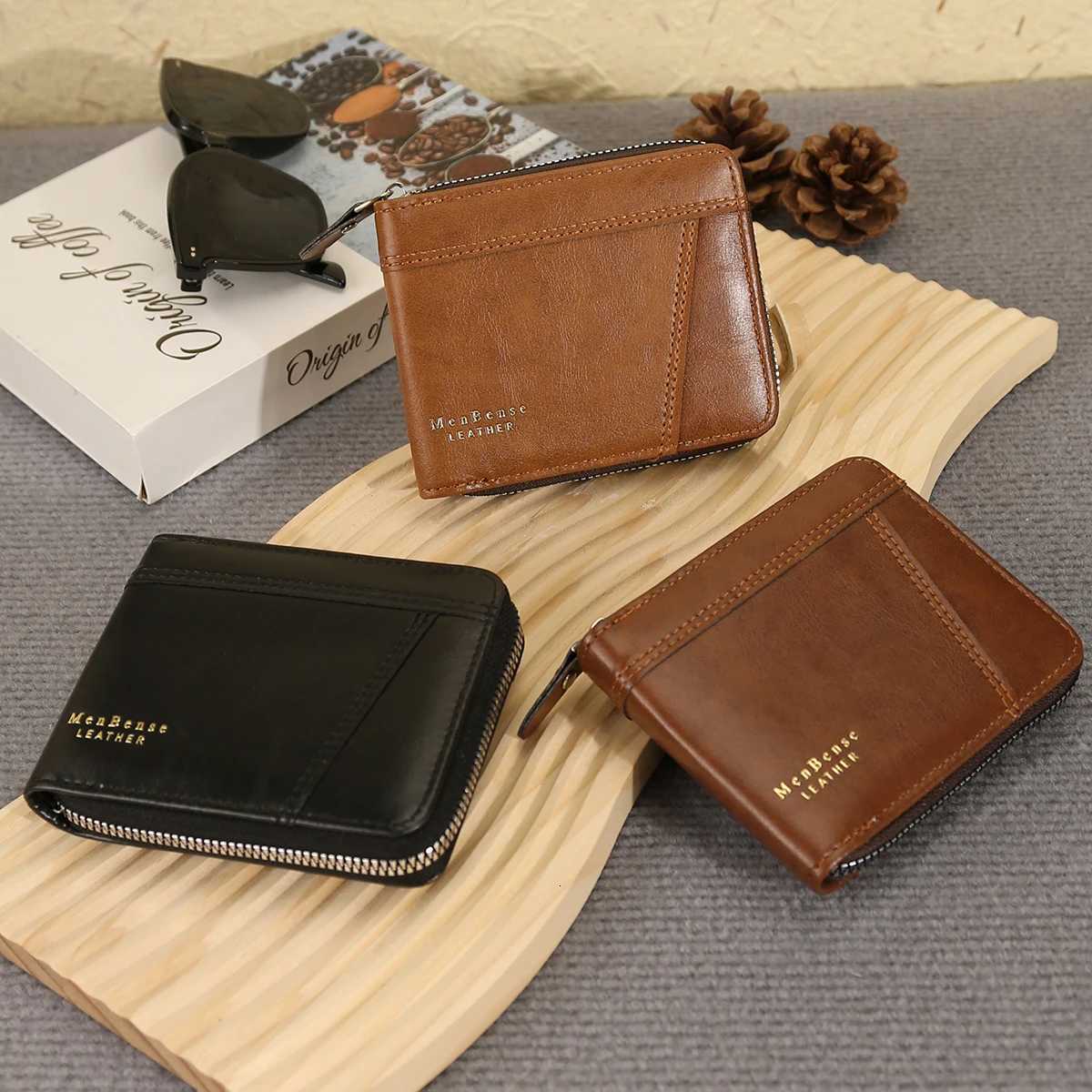 New Mens Business Wallet Classic Spliced Zipper Synthetic Leather Multi Card Short Wallet Large Capacity Card Bag Zero WalletT251119