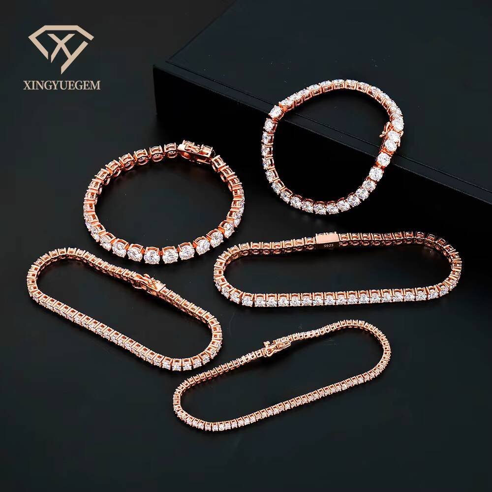 Moissanite Tennis Bracelet Rose Gold Plated 925 Sterling Silver D VVS Pass Diamond Test Hip Hop Trendy for Women Fine Jewelry