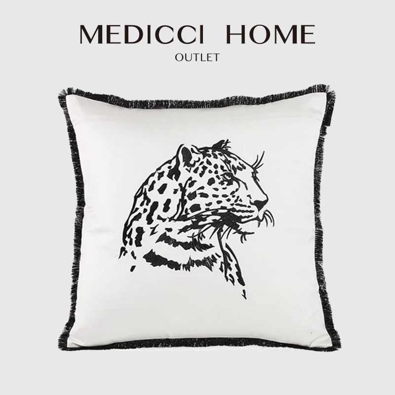 Medicci Home Morgan Simple Cushion Covers Black And White Tiger Leopard Bird Embroidered Case Korean Satin Luxury CoussinM251119