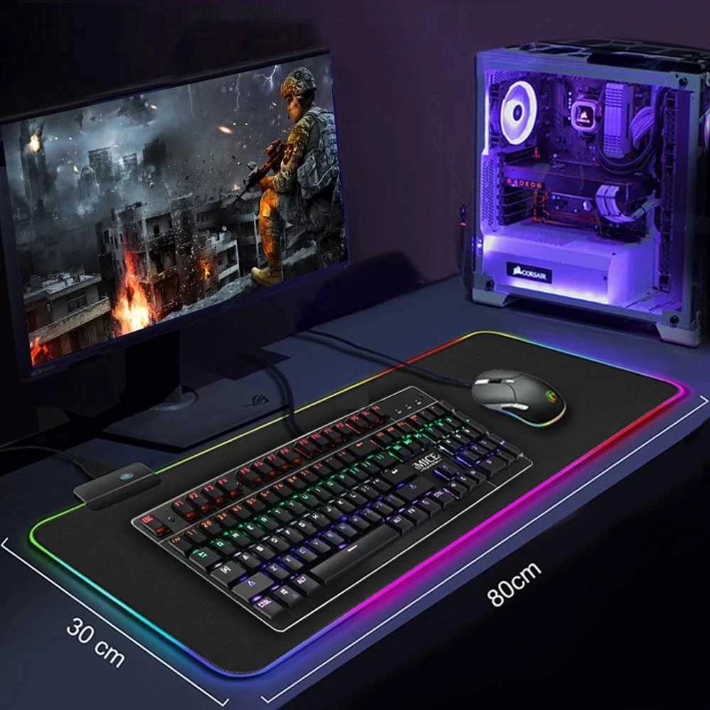LED Light Mousepad RGB Keyboard Cover Desk-mat Colorful Surface Mouse Pad Multi-size Computer Gamer Esports Mouse Pad WaterproofM251119