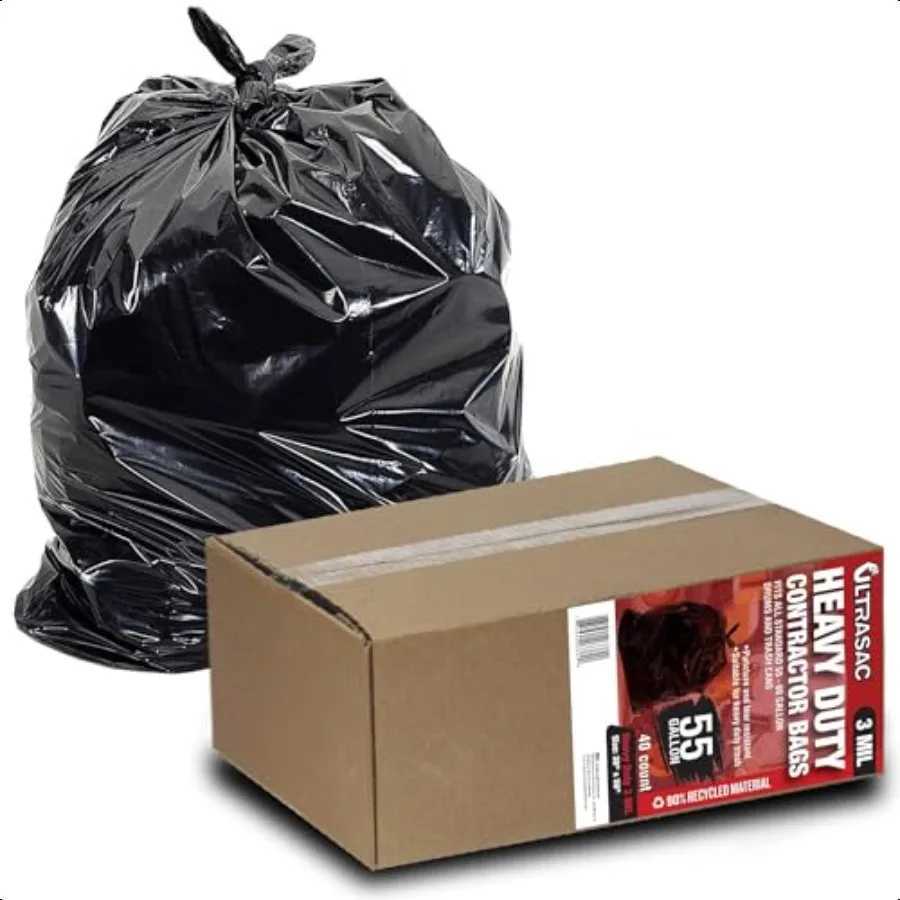 Heavy Duty 55 Gallon Contractor Bags 40 Count IL 38 x 58 Large Black Plastic Trash Can Liners 5560 Gal Garbage Bag Drum Liners C251119
