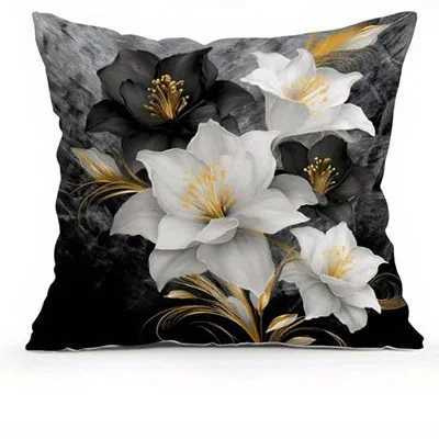 Home Decor Black White Flowers with Gold Accents Covers Pattern Cushion Cover Suitable for Sofa Bedroom Car M251119