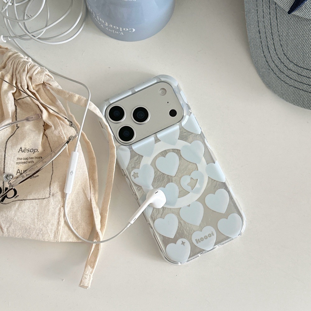 Pink Blue Heart Magnetic Phone Case Compatible with iPhone 17/16 Pro Cartoon Stand Protective Case iPhone 15/14