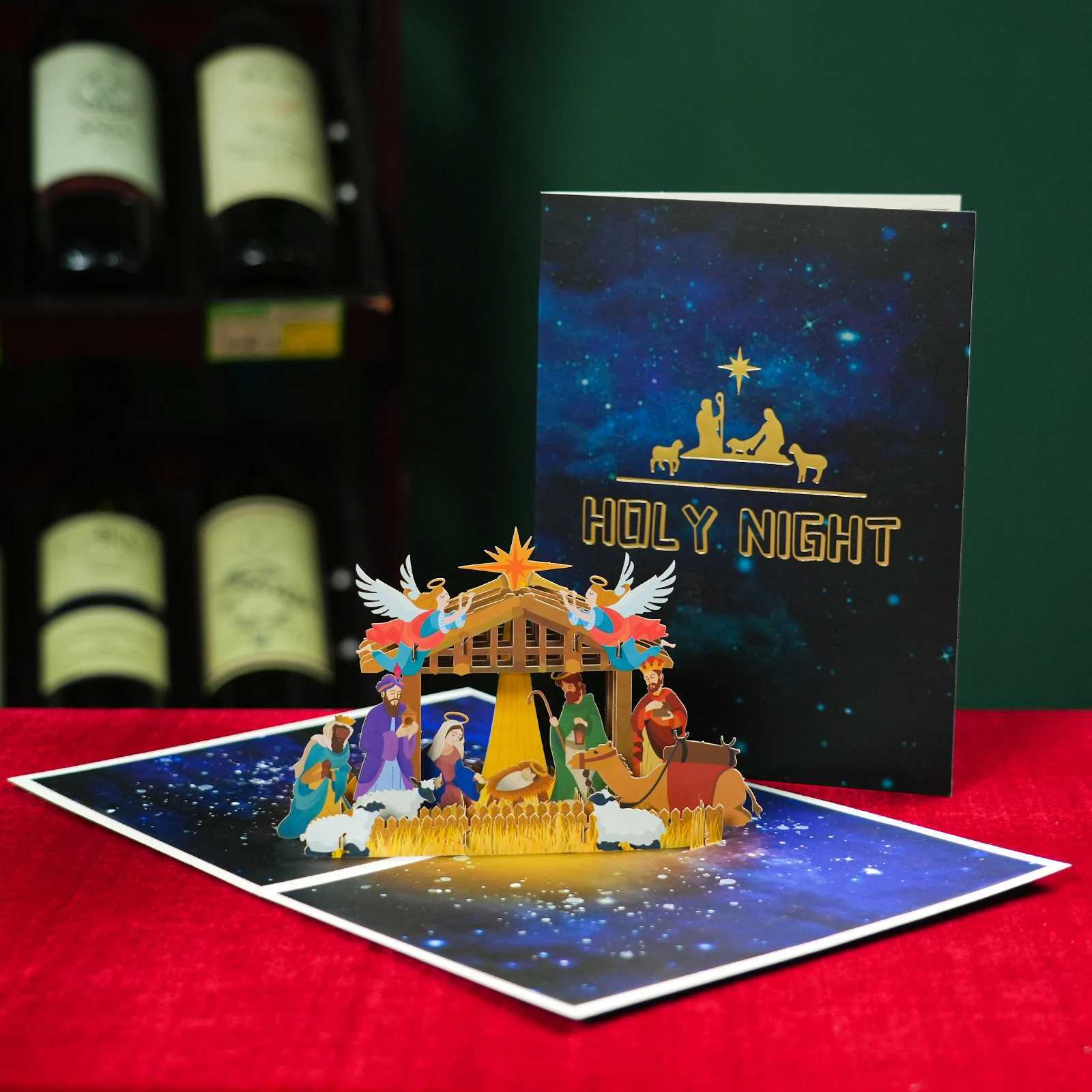 Merry Christmas Cards Christmas Tree Winter Gift Pop-Up Cards Christmas Decoration Stickers Laser Cut New Year Greeting Cards G251119