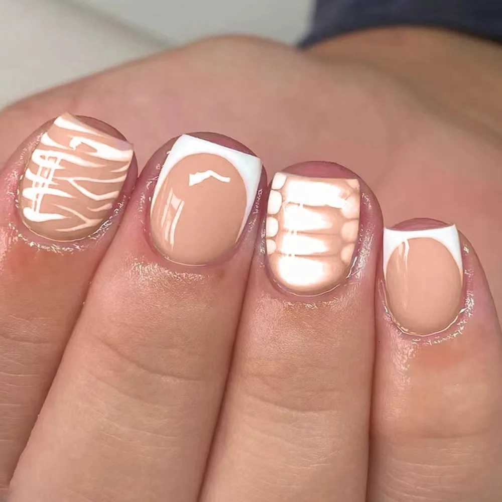 24pcs Short Square False Nails French White Edge Pink Fake Nails Full Cover Nail Tips Press on Nails faux fingernailT251118T251119