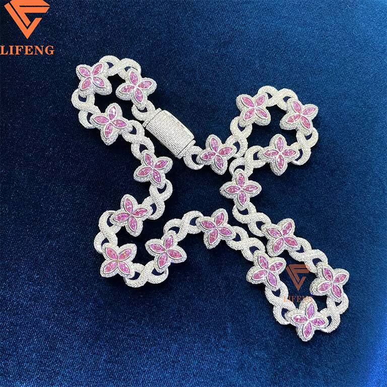 New Luxury Man Women Iced Out Fancy Chains Vvs Moissanite Diamond Four Leaf Clover Flowers Infinity Cuban Link Chain Necklace