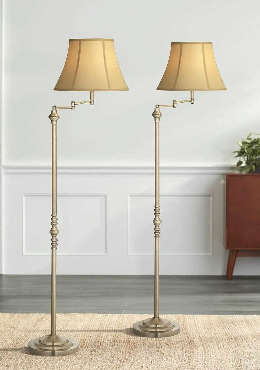 Regency Hill Montebello Traditional 60 Tall Standing Floor Lamps Set Of 2 Lights Swing Adjustable Gold Metal Antique M251119