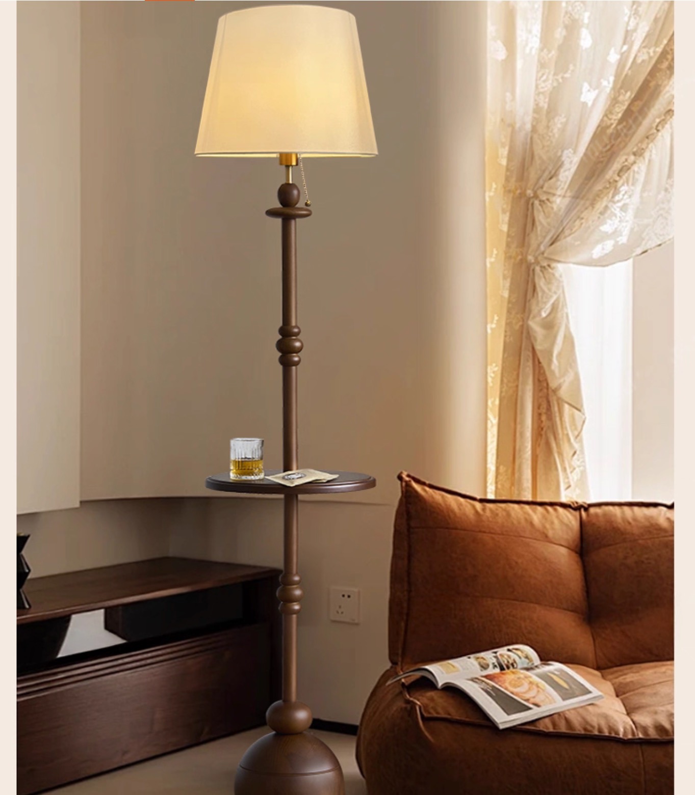 Vintage Floor Lamps with Coffee Table Classic European Retro Wood Light Set: Tea Table + Sofa-side Lamp - Ideal for Cozy Study Living Room Bedroom Hom