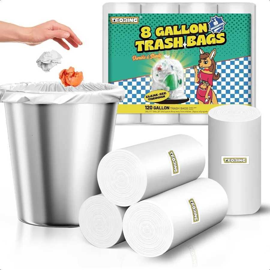 120 Count 8 Gallon Trash Bags Unscented Thick Clear Medium Garbage bags 30 Liter Strong Plastic Wastebasket Can Liners for Kitc C251119