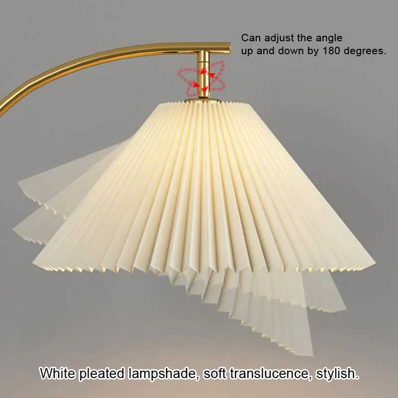 LED Pleated Lampshade Floor lamp with Wood Shelves Living Room Bedroom Corner Home Decoration Marble Standing Light E27 M251119