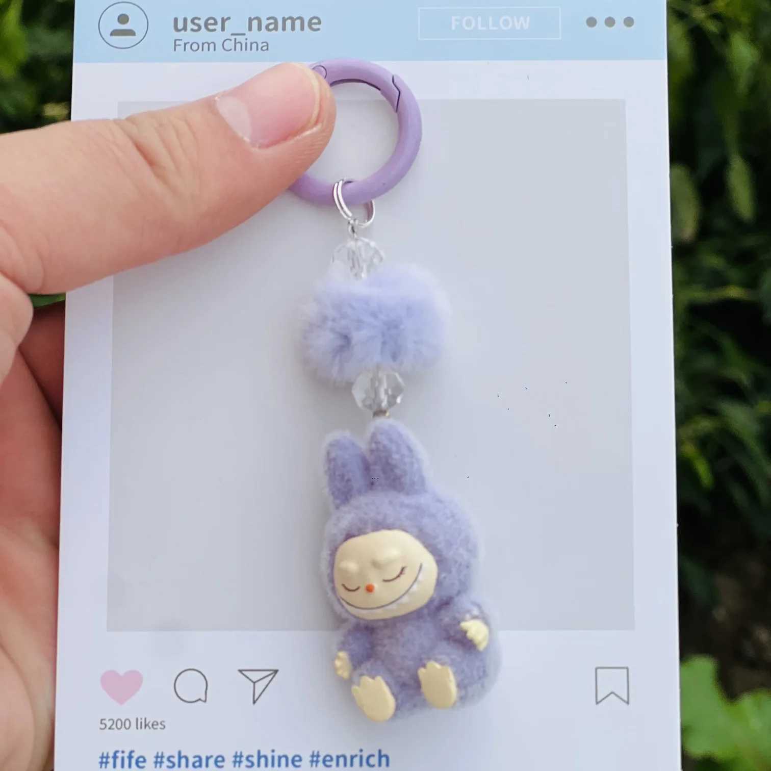 New Mini Plush Sitting Labubu Kawaii Particle Keychain Bag Phone Charm Keychain Gift M250419