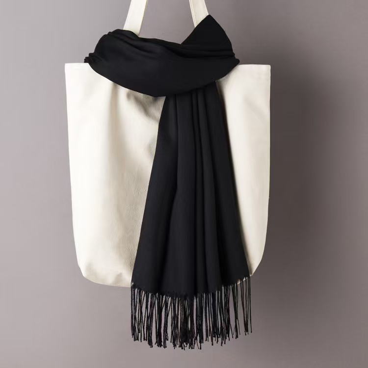 K439 Cross-border autumn and winter thin imitation cashmere solid color scarf for women couples long warm neck scarf with tassel shawl