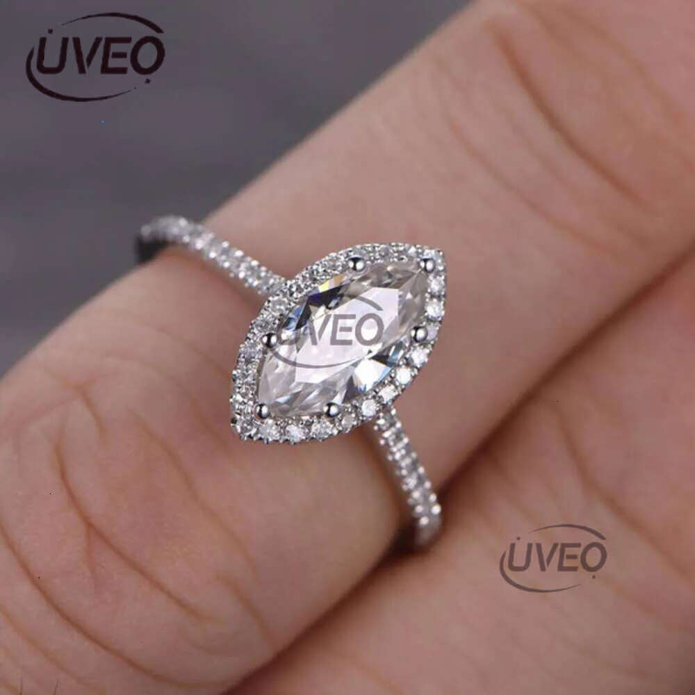 Jewelry 1ct Marquise Shaped Moissanite Dia Engagement Solid 14K White Gold Promise Ring For Bridal