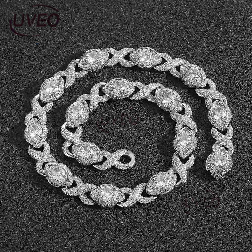 Luxury 15MM Infinity Eye 8-figure Cuban Chain Micro Inlaid sterling silver Ice out VVS Moissanite Hip Hop Men's and Women's Necklace Bracele