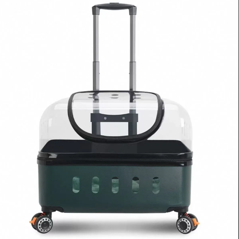 Pet suitcase, cat bag, portable for outdoor use, large size, two cats luggage, transparent dog suitcase, aviation suitcase, small cart