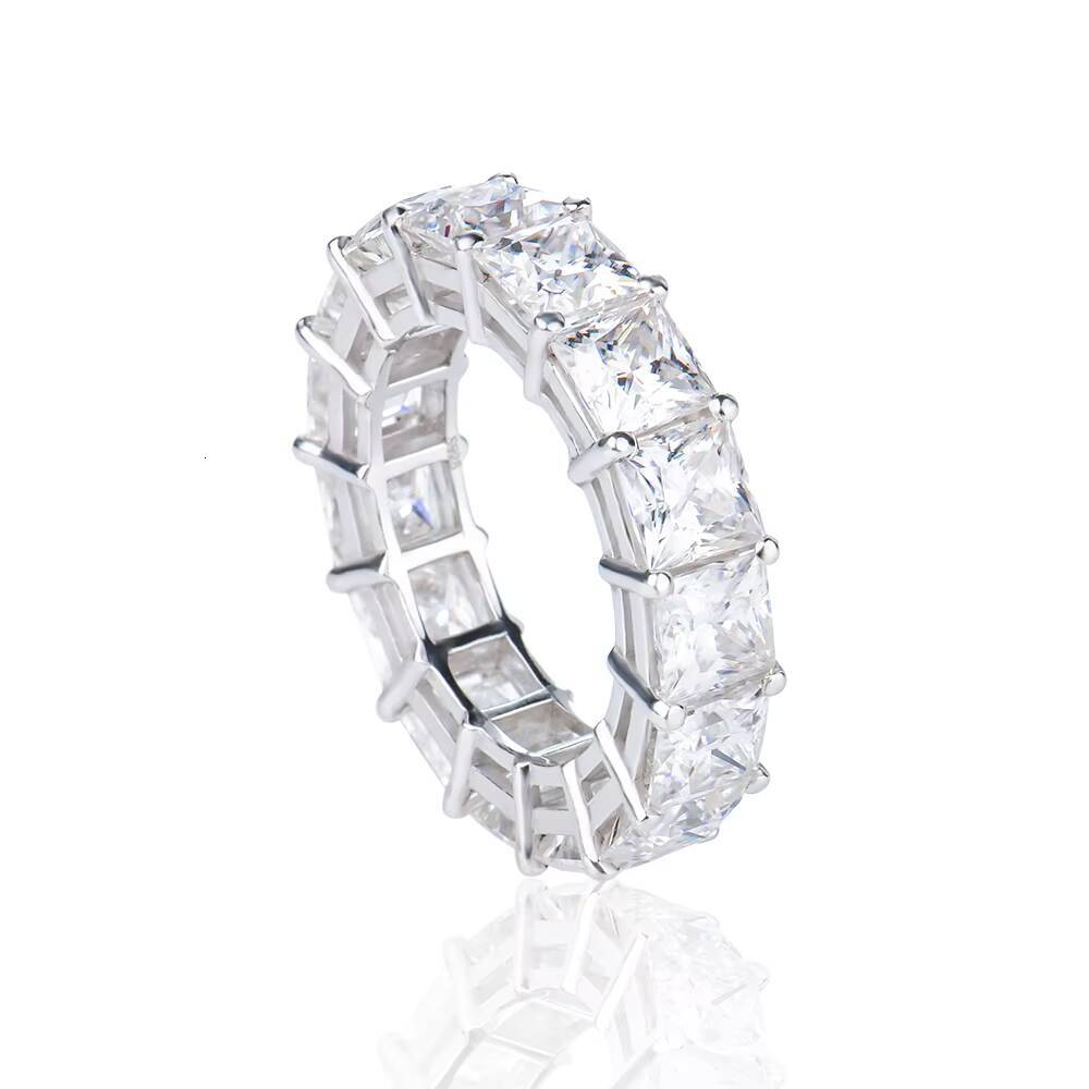 Moissanite Iced-out Ring 925 Sterling Silver Band Brilliant Princess Cut Hip Hop Fine Jewelry D Color VVS Clarity