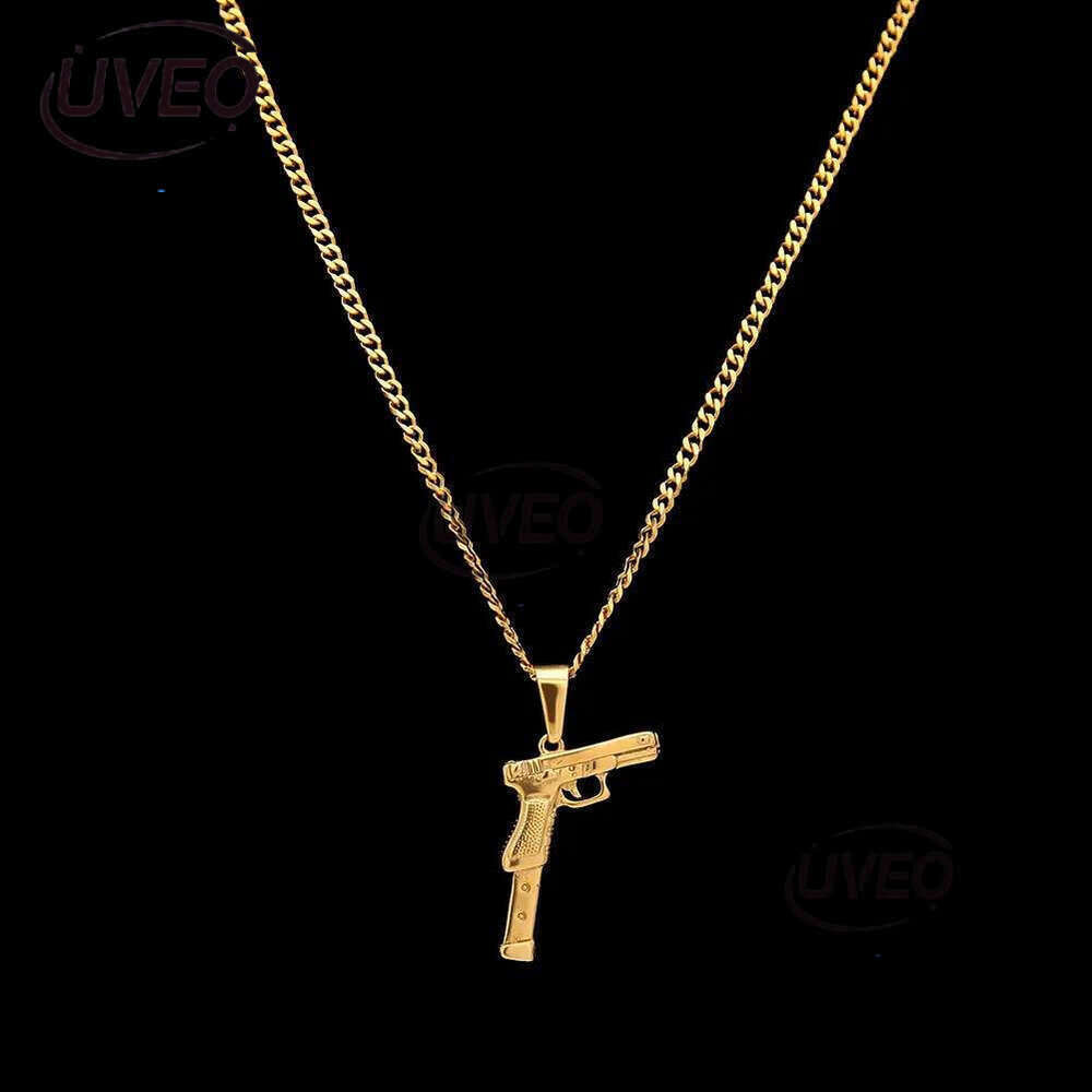 Gold Pistol Necklace Mens Necklaces Stainless Steel Gun Pendant Hip Hop Jewelry
