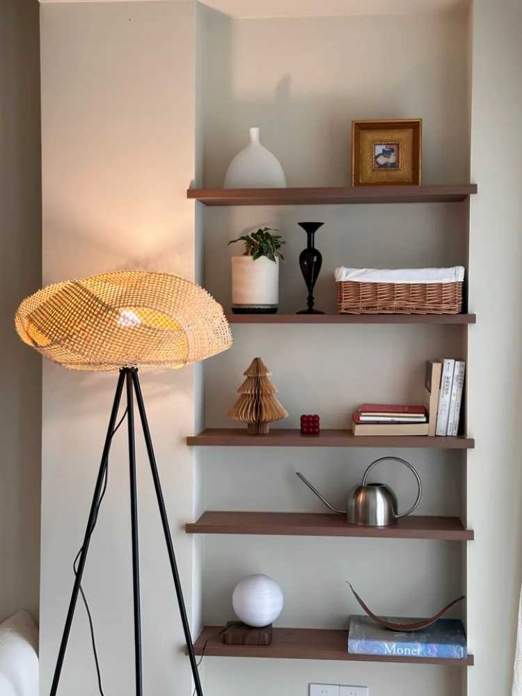 Middle Aged Bamboo Woven Floor Lamp Living Room Lamp Bedroom Bedside Lamp WabiSabi Room Decoration LED Dining Room Pendant Light M251119