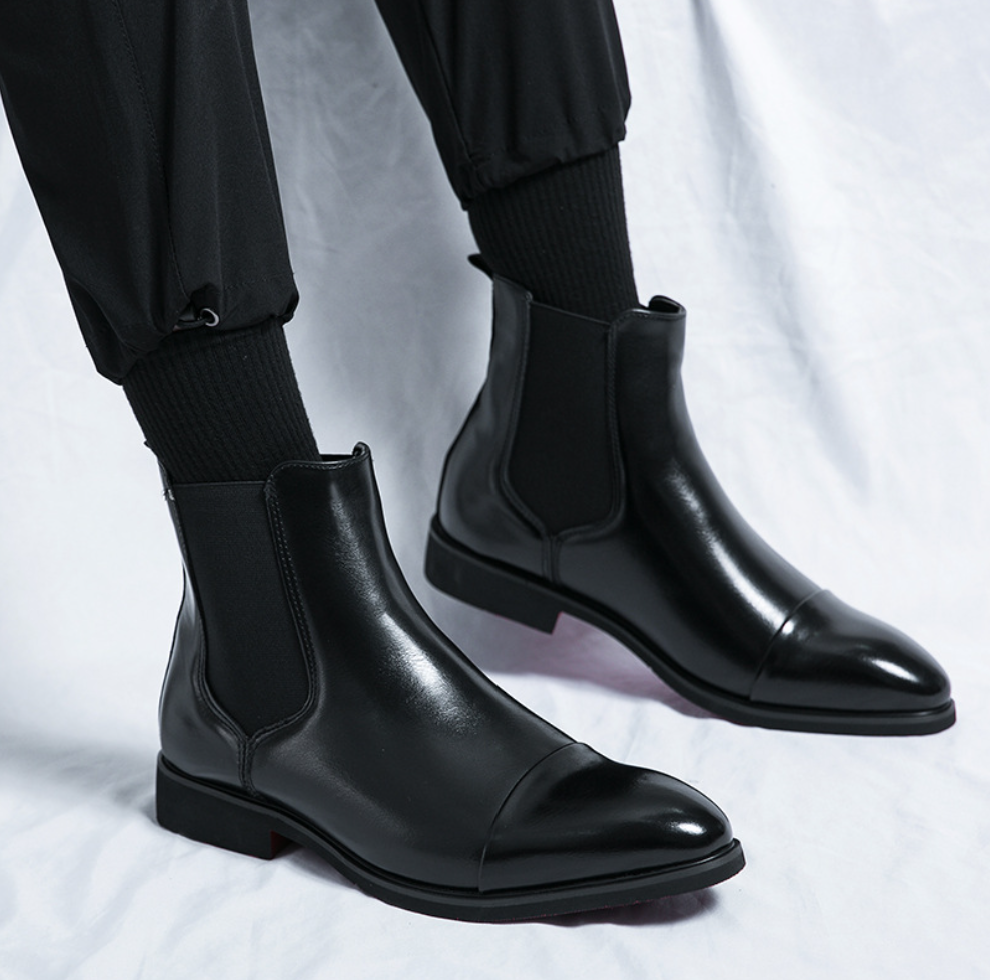 Red Soled Boots Men Ankle Boots Black and Red Business Fashion Short Boots Formal Men Walking Chelsea