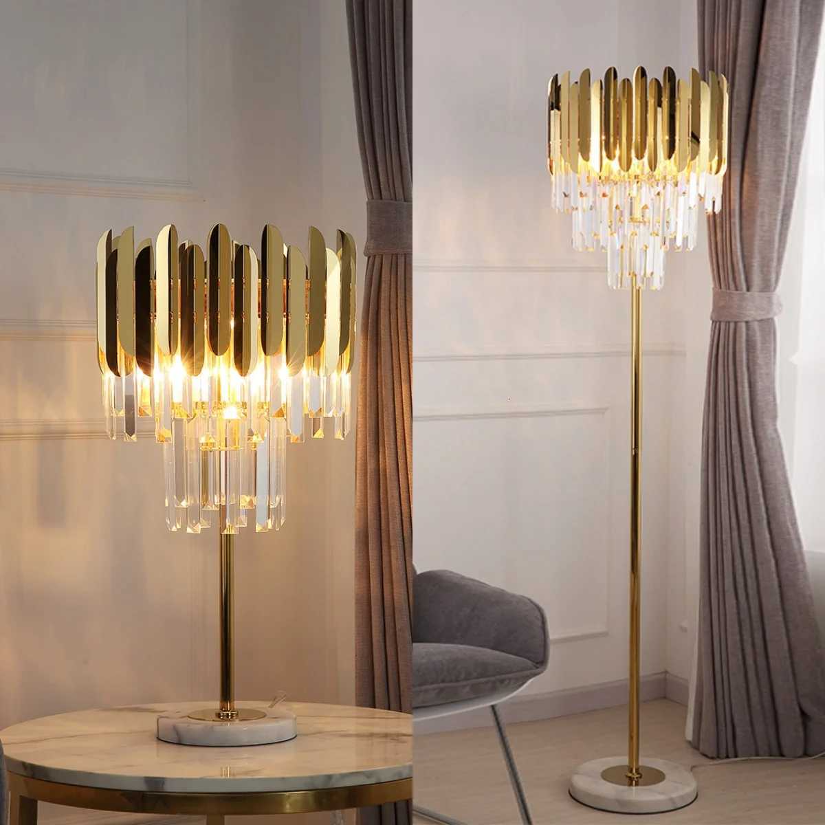 Luxury Crystal Lamp Modern Floor Lamp Bedroom Decorative Table Lamp Bedside Light Art Villa Living Room LED Lighting Shiny Lamp M251119