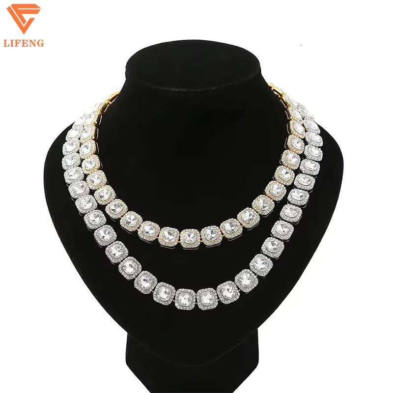 Custom 8mm Baguette Square Cut 925 Sterling Silver Tennis Link Chain Necklace Gold Plated Iced Moissanite Jewelry Parties Gifts