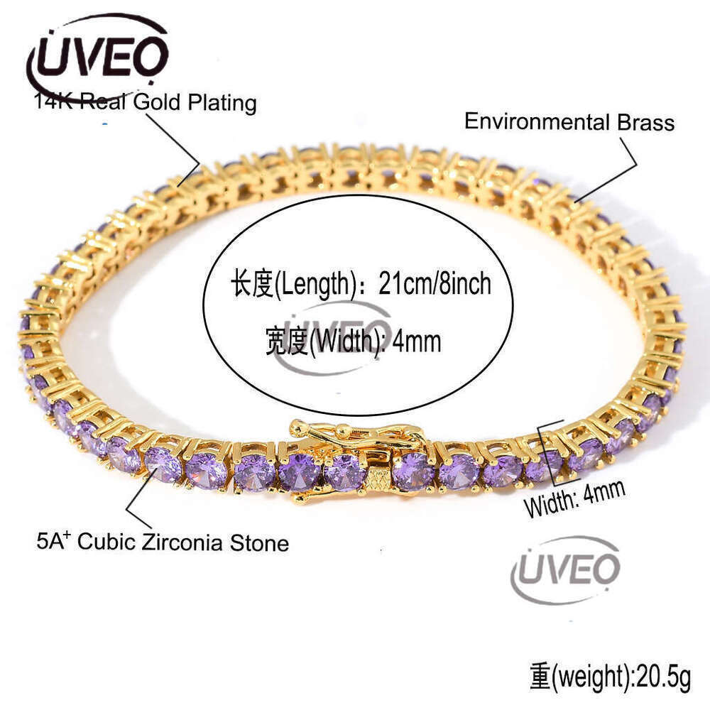 Bracelet 4mm sterling silver set Purple Ice out VVS Moissanite tennis Bracelet Men Women Couple Hip Hop Free delivery