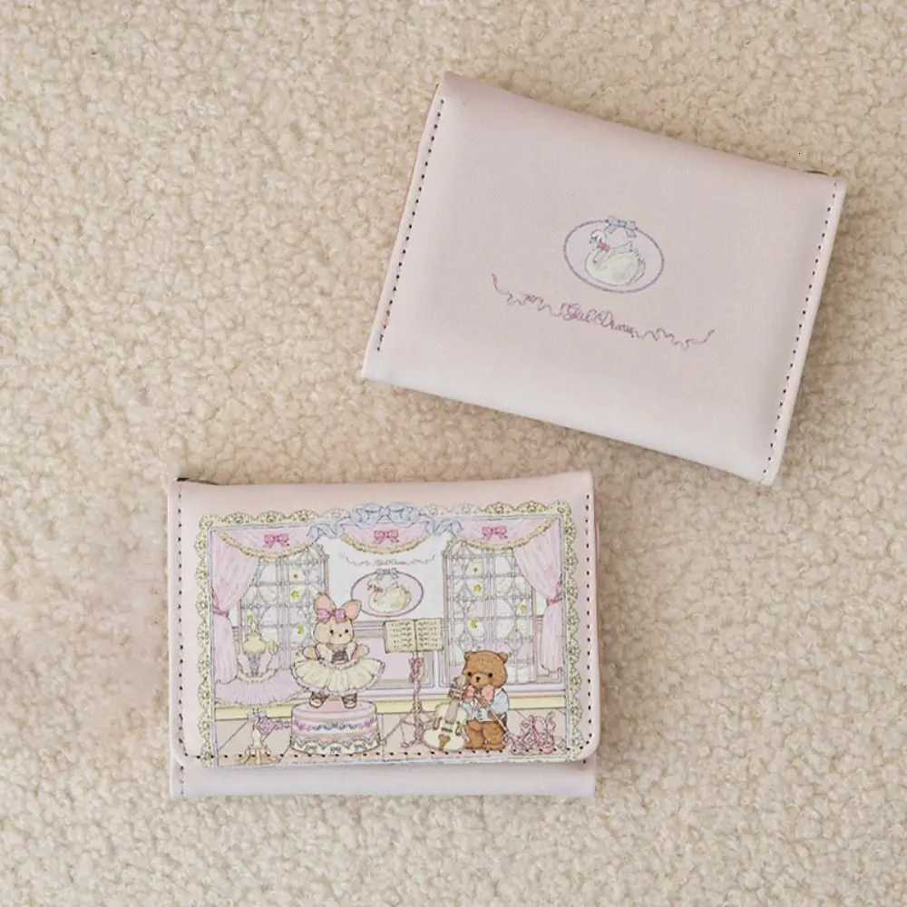 Vintage Bear and Rabbit Short Wallet Portable PU Coin Purse Multi Slot Card Holders Woman Business Shield Card HolderT251119