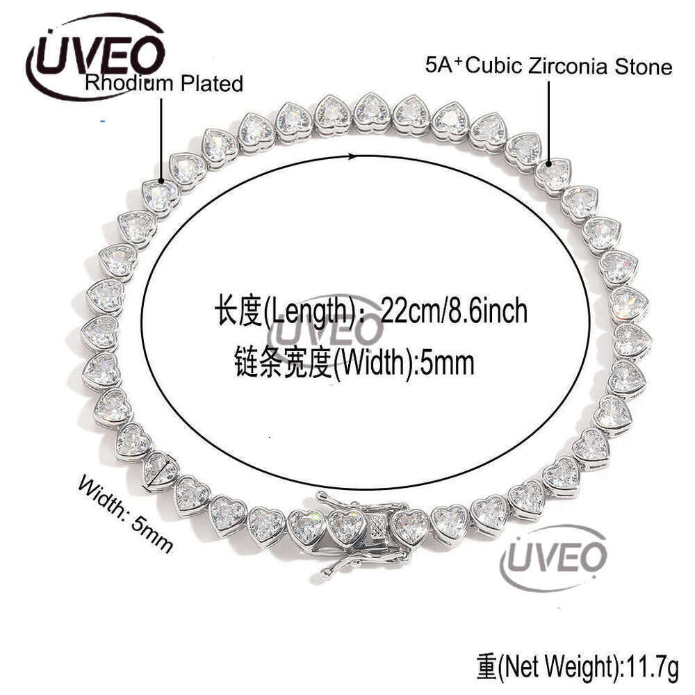 Luxury Hip Hop Ice out VVS Moissanite 4mm heart-shaped tennis chain Necklace bracelet for men and women Free delivery