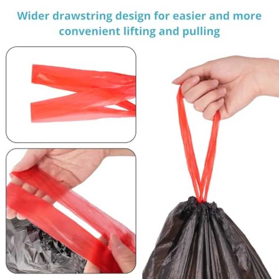 8 Gallon Black Kitchen Trash Bags with Red Drawstring Heavy Duty Unscented Garbage Bags for Kitchen Office Bathroom Trash Cans C251119