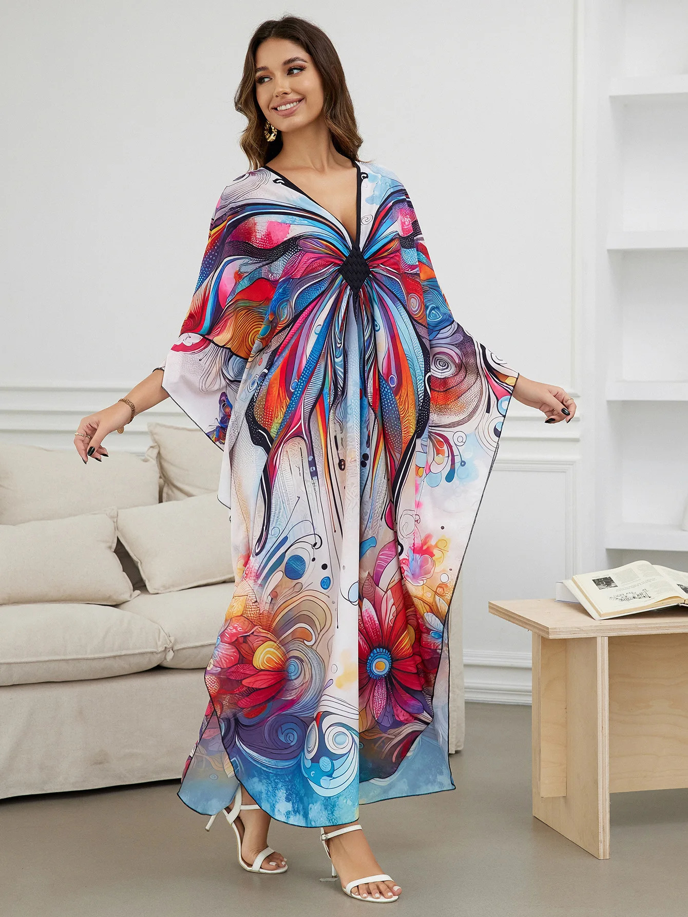 Beach Blouse Position Print Bikini Sunblock Plus Size Dress Holiday Goal Loose 250415Z