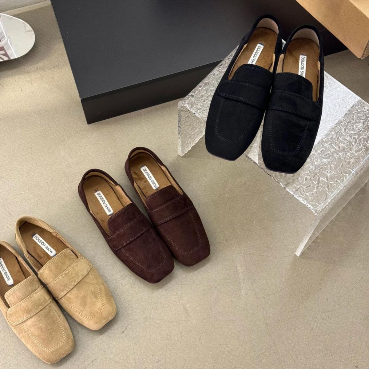 Casual fashionable leather shoes deep mouthed loafers fashionable single shoes square toe frosted soft leather free shipping NEW