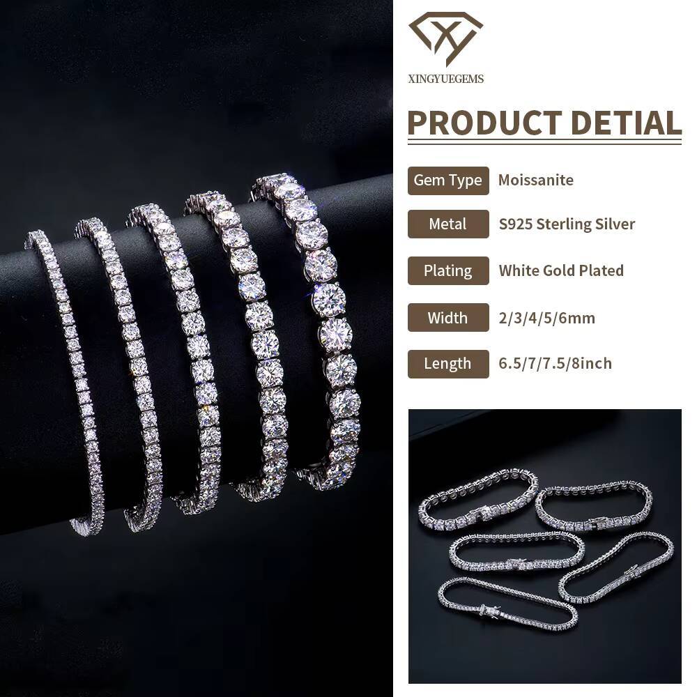 Certificated 2-3mm Round Cut DEF Moissanite Tennis Bracelet Classic 925Silver 3 Colors Silver/Gold /Rose Gold Bracelet for Gifts