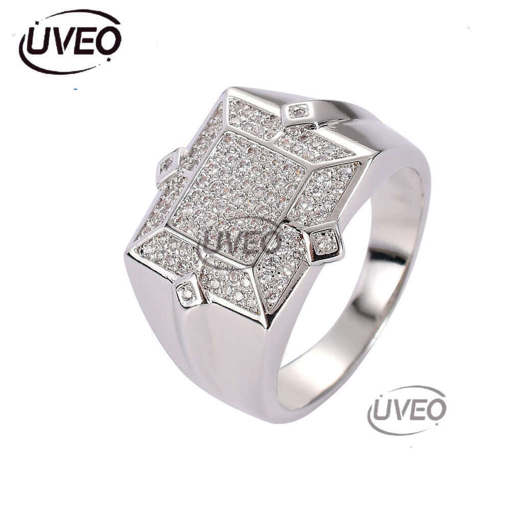 Luxury designer square men with ice out VVS Moissanite ring, hip-hop rapper ring free shipping