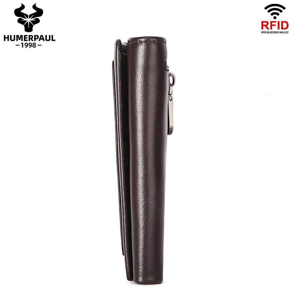 HUMERPAUL Genuine Leather Trifold Short Wallet for Mens High Quality Zipper Coin Pocket Slim RFID Card Holder Money BagsT251119