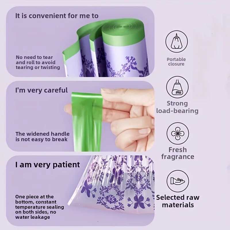 50pcs Large Capacity Lavender Drawstring Trash Bags with Handles for Kitchen Bathroom Bedroom Living Room C251119