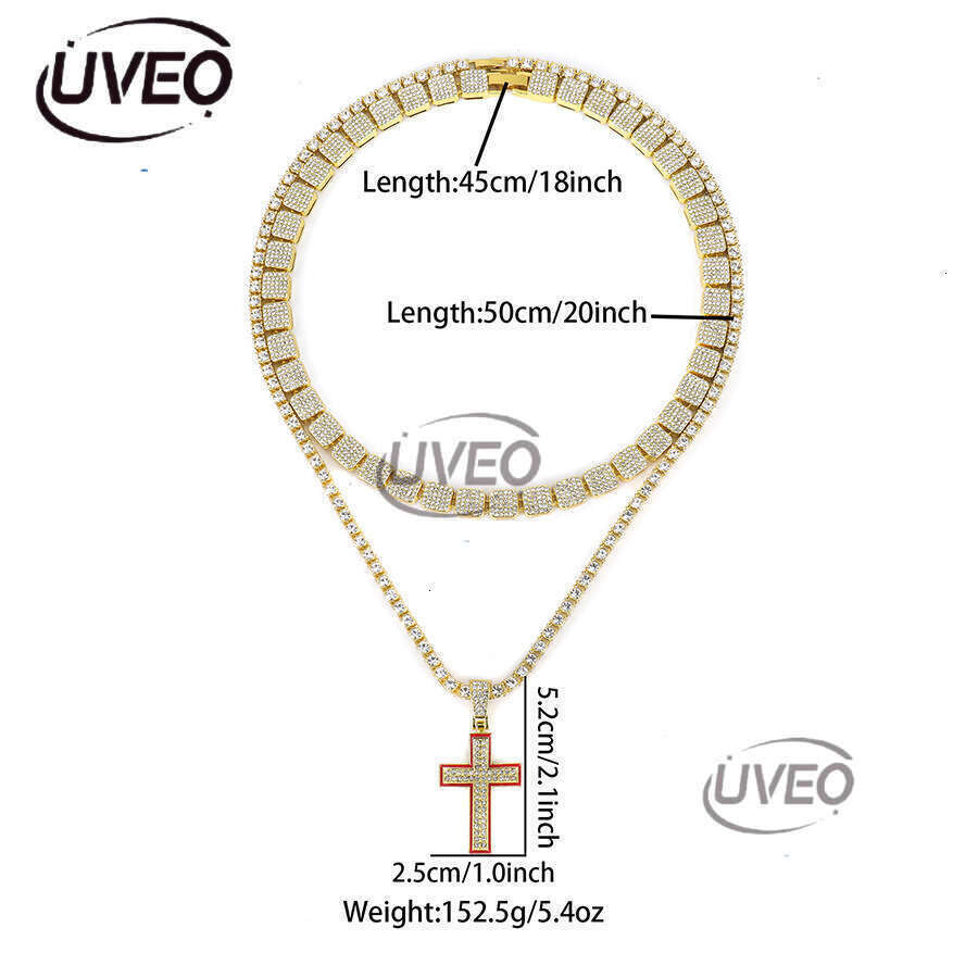 German Baguette Moissanite chic fashion jewelry Iced eye-catching pearl 925 sterling silver Gothic cross chain necklace Free delivery