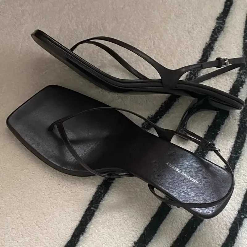 Square toe clip toe sandals kitten heel strap brown solid Ccise French style sexy Fi womens shoes summer casualXJ250419