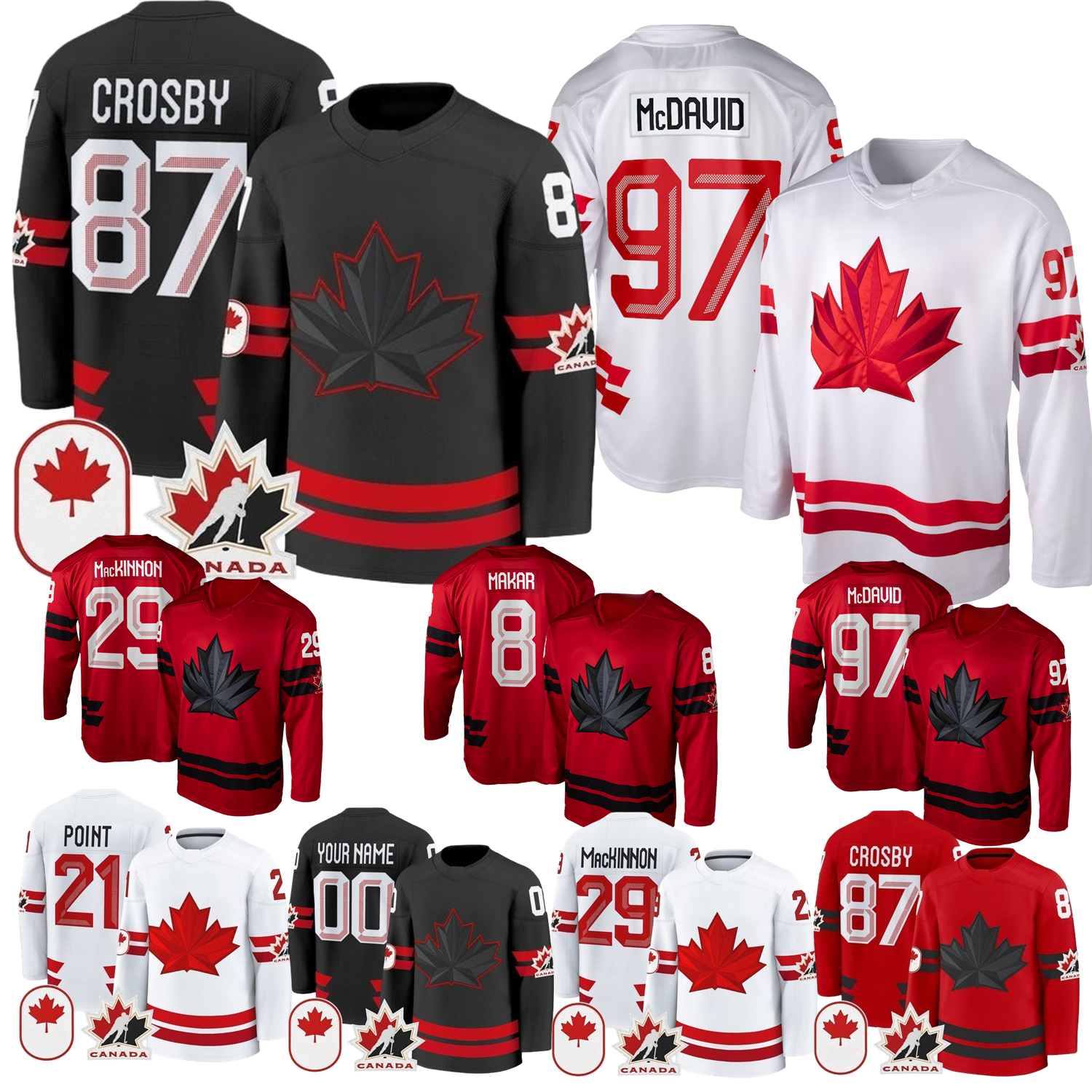 2026 Canada Team Hockey Jersey #97 ConnorS McDavid #87 Sidney Crosby Nathan MacKinnon Cale Makar Brad Marchand Point Binnington Theodore Hill Hagel Morrissey Youth