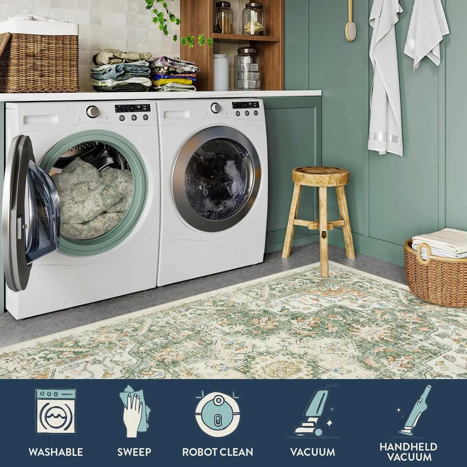 Washable Living Rug Soft Non-Slip Bedroom RugVintage Oriental Low-Pile Throw Indoor Dining Room Carpet for Home Office L1119 H260226