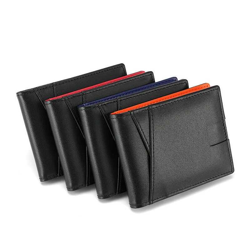 RFID Blocking Genuine Leather Wallet For Men Cash Clip Credit Card Holder ID Case Purse Small Pocket Money BagT251119