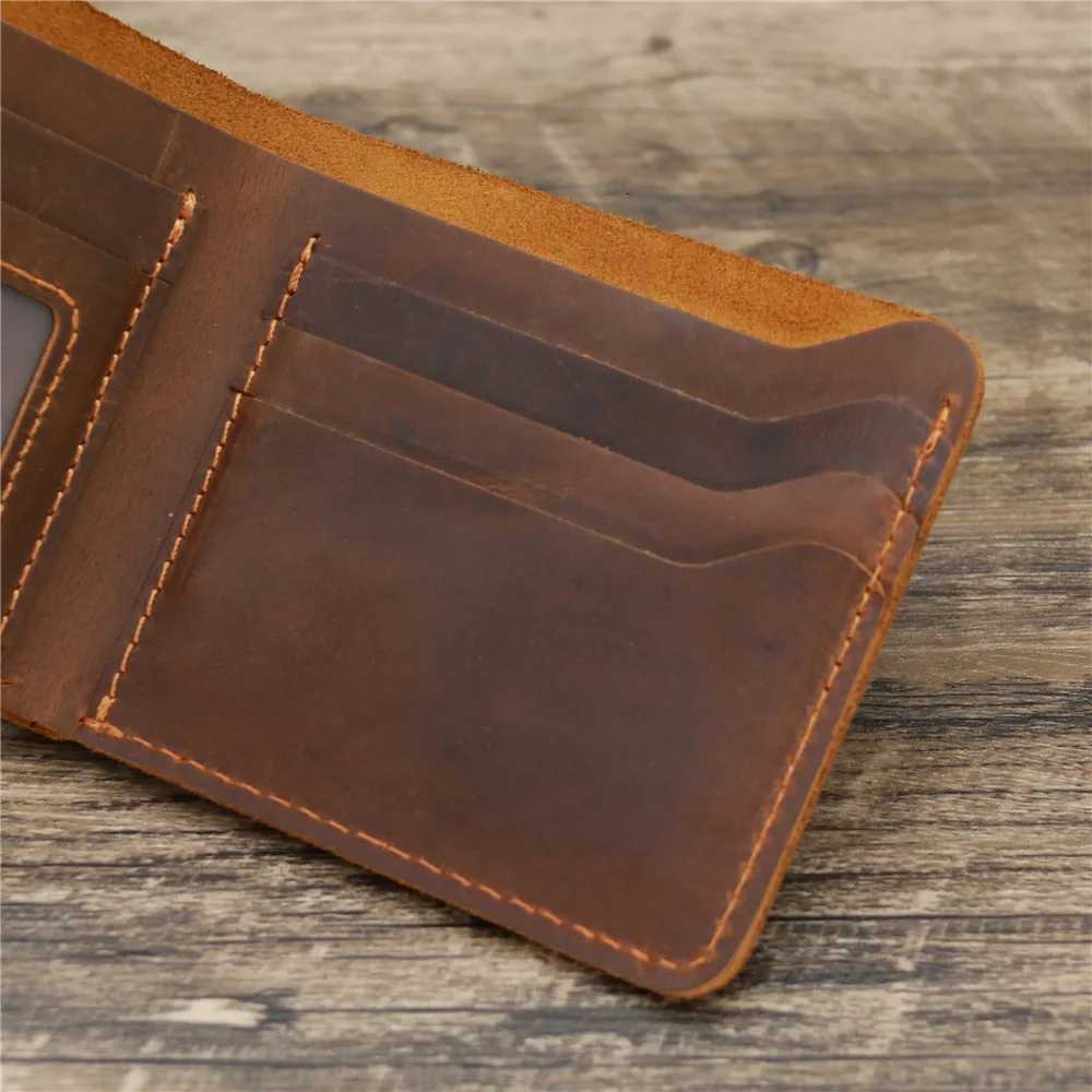 Personalized Engraved Name Genuine Leather Mens Wallet Customized Retro Male Slim Card Holder Case with RFID ProtectionT251119